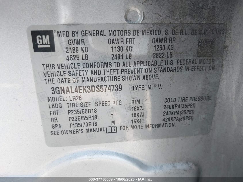 2013 CHEVROLET CAPTIVA SPORT FLEET LTZ - 3GNAL4EK3DS574739