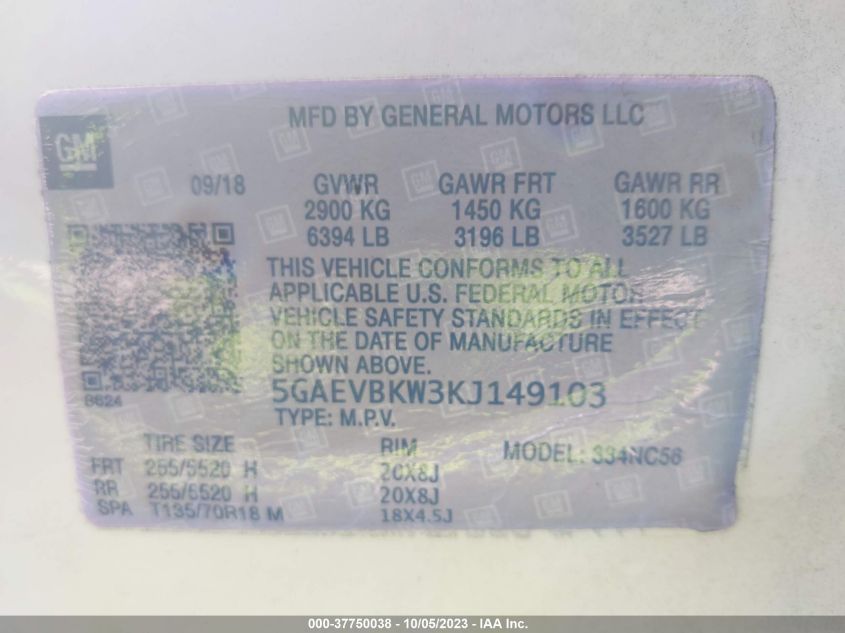2019 BUICK ENCLAVE PREMIUM - 5GAEVBKW3KJ149103
