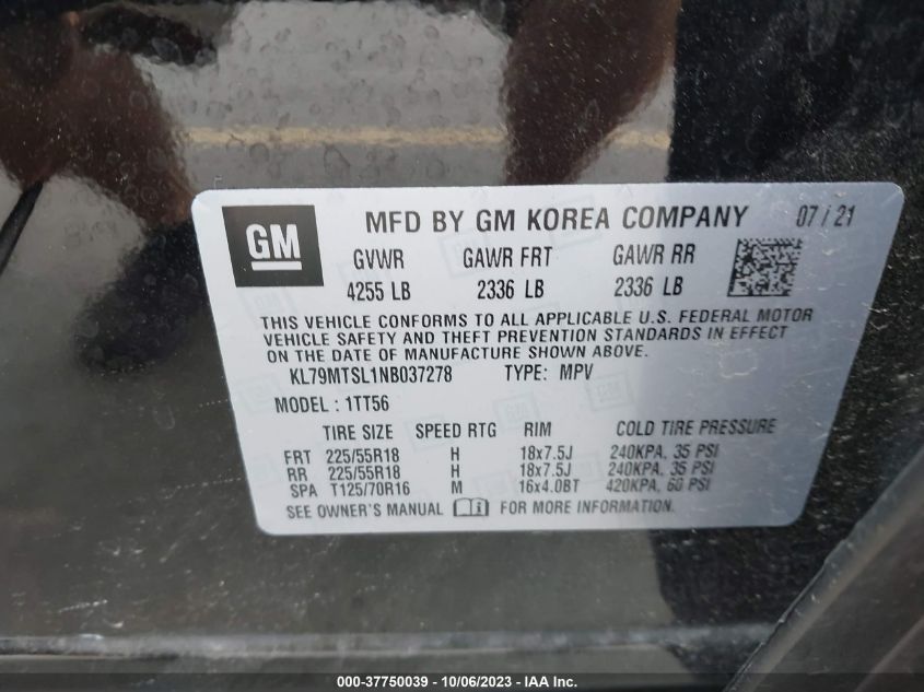 2022 CHEVROLET TRAILBLAZER RS - KL79MTSL1NB037278