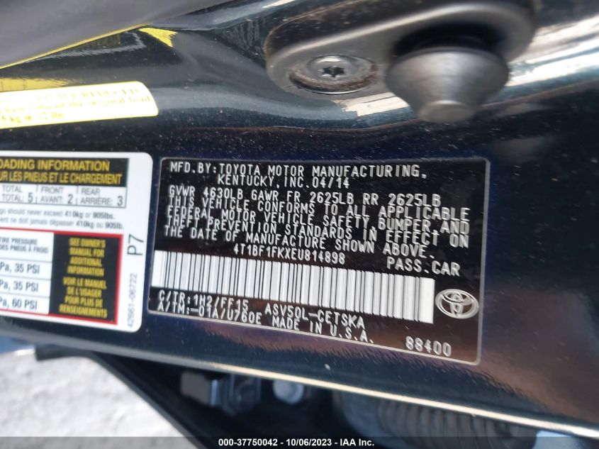 2014 TOYOTA CAMRY L/LE/XLE/SE/SE SPORT - 4T1BF1FKXEU814898