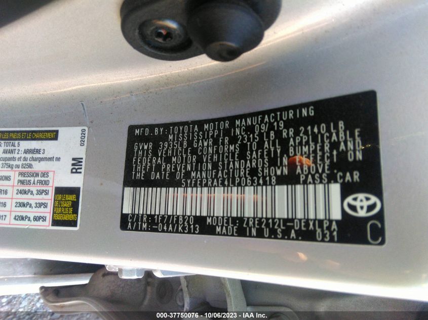 2020 TOYOTA COROLLA LE - 5YFEPRAE4LP063418