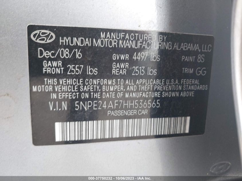 2017 HYUNDAI SONATA 2.4L - 5NPE24AF7HH536565