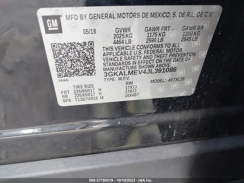 VIN 3GKALMEV4JL391086 2018 GMC TERRAIN SLE