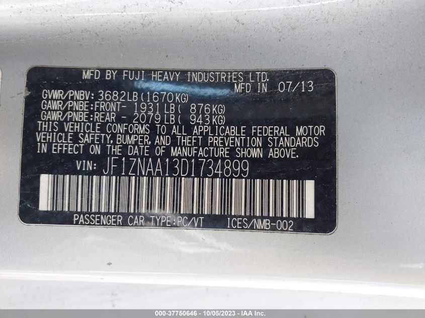 2013 TOYOTA SCION FR-S JF1ZNAA13D1734899