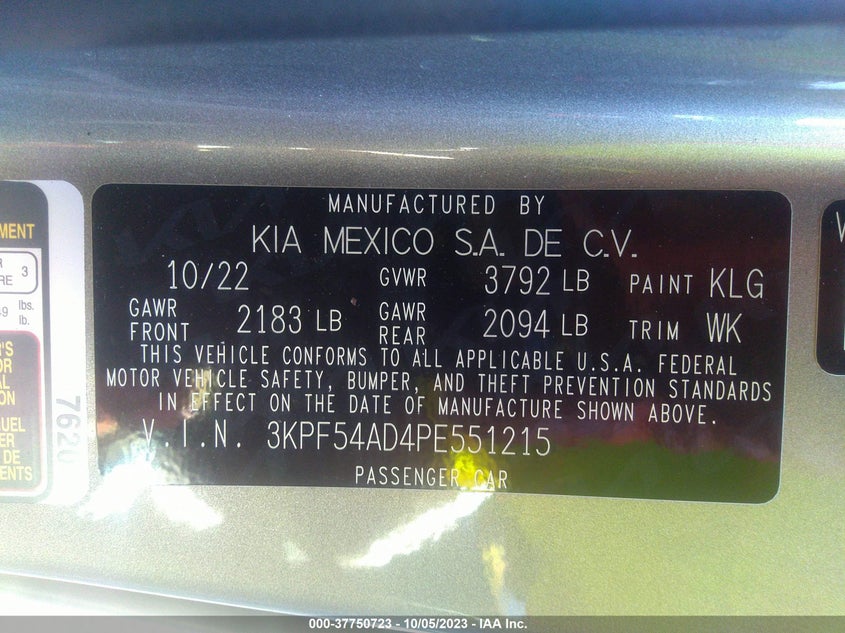 VIN 3KPF54AD4PE551215 2023 KIA FORTE GT-LINE