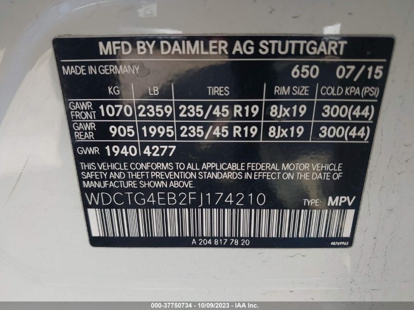 2015 MERCEDES-BENZ GLA-CLASS GLA 250 - WDCTG4EB2FJ174210