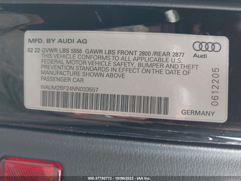 2022 AUDI A6 SEDAN PRESTIGE 55 TFSI QUATTRO S TRONIC - WAUM2BF24NN033557
