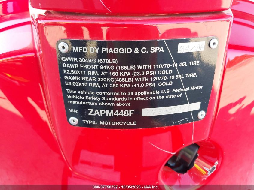 2007 VESPA LX 150 ZAPM448FX75006471