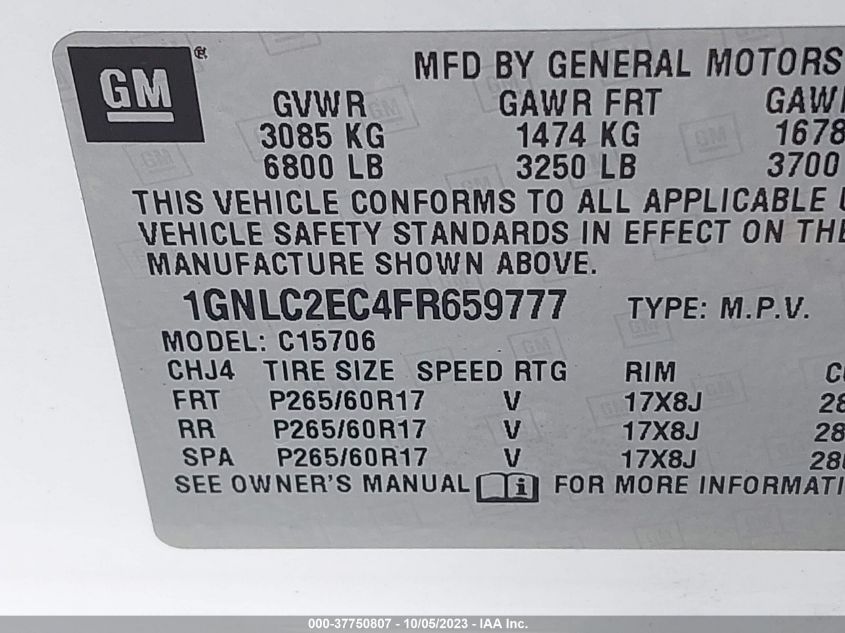 2015 CHEVROLET TAHOE COMMERCIAL - 1GNLC2EC4FR659777