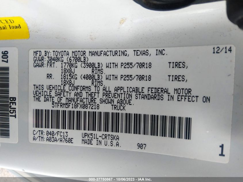 2015 TOYOTA TUNDRA 2WD TRUCK SR/SR5 5TFRM5F18FX087218