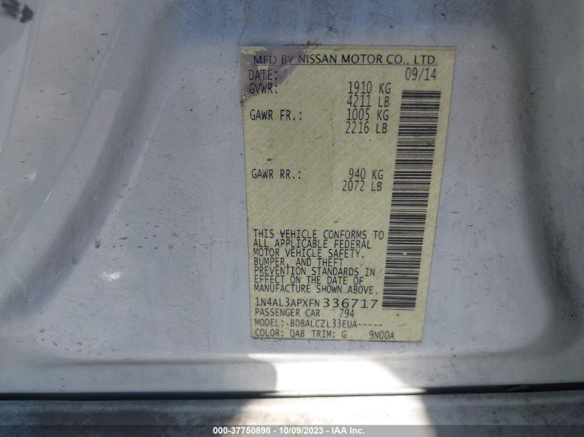 2015 NISSAN ALTIMA 2.5 - 1N4AL3APXFN336717