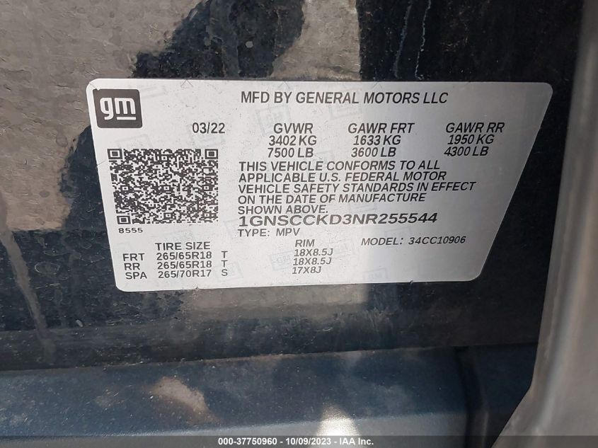 2022 CHEVROLET SUBURBAN LT - 1GNSCCKD3NR255544