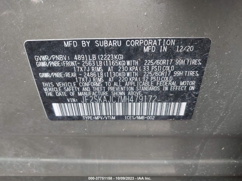 2021 SUBARU FORESTER PREMIUM - JF2SKAJC7MH479172