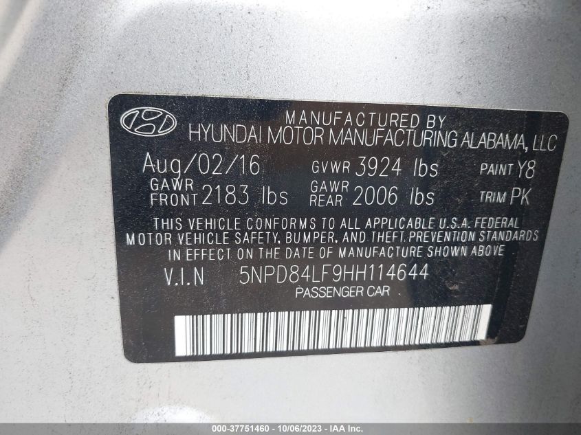 2017 HYUNDAI ELANTRA LIMITED - 5NPD84LF9HH114644