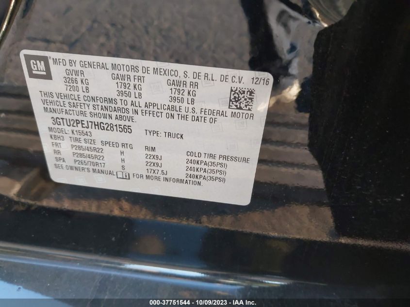 2017 GMC SIERRA 1500 DENALI - 3GTU2PEJ7HG281565