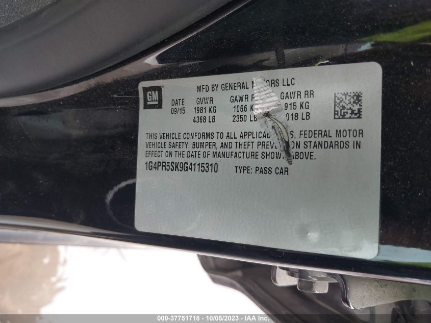 2016 BUICK VERANO CONVENIENCE - 1G4PR5SK9G4115310