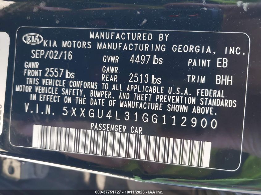 2016 KIA OPTIMA EX - 5XXGU4L31GG112900