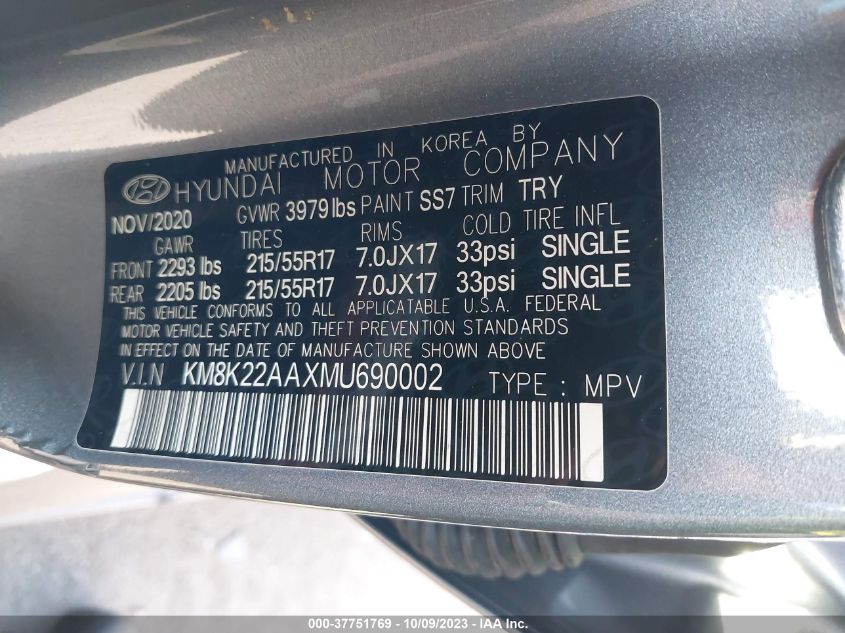2021 HYUNDAI KONA SEL - KM8K22AAXMU690002