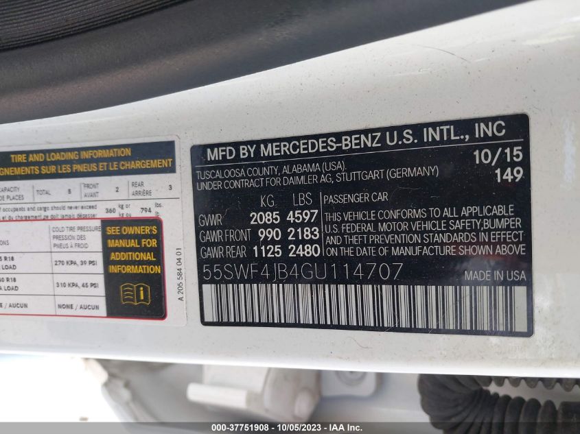 2016 MERCEDES-BENZ C 300 55SWF4JB4GU11470