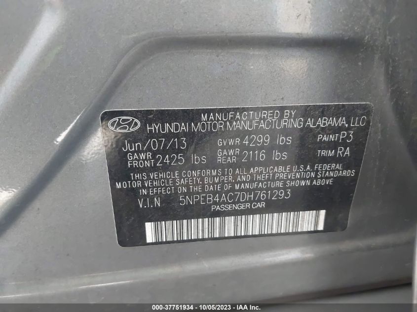 2013 HYUNDAI SONATA GLS - 5NPEB4AC7DH761293