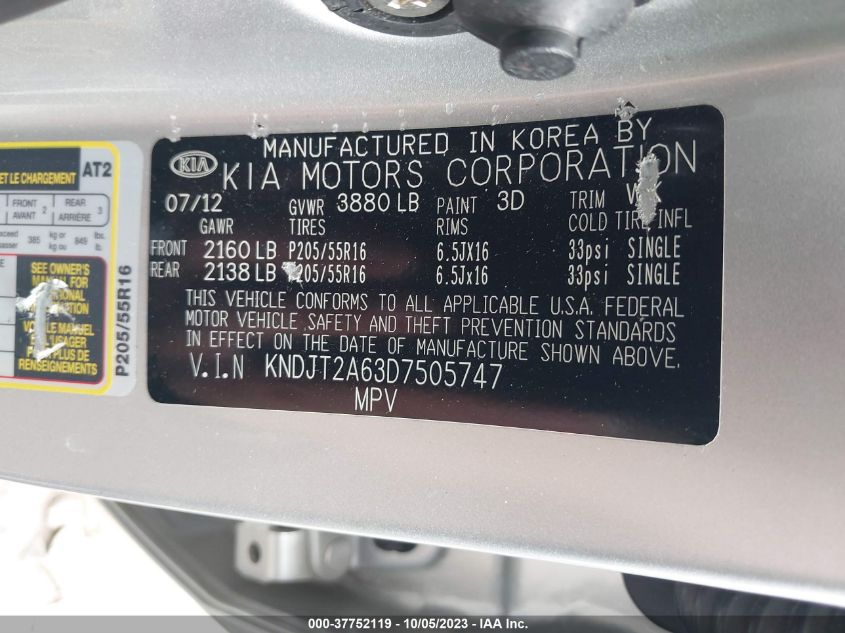 2013 KIA SOUL + - KNDJT2A63D7505747