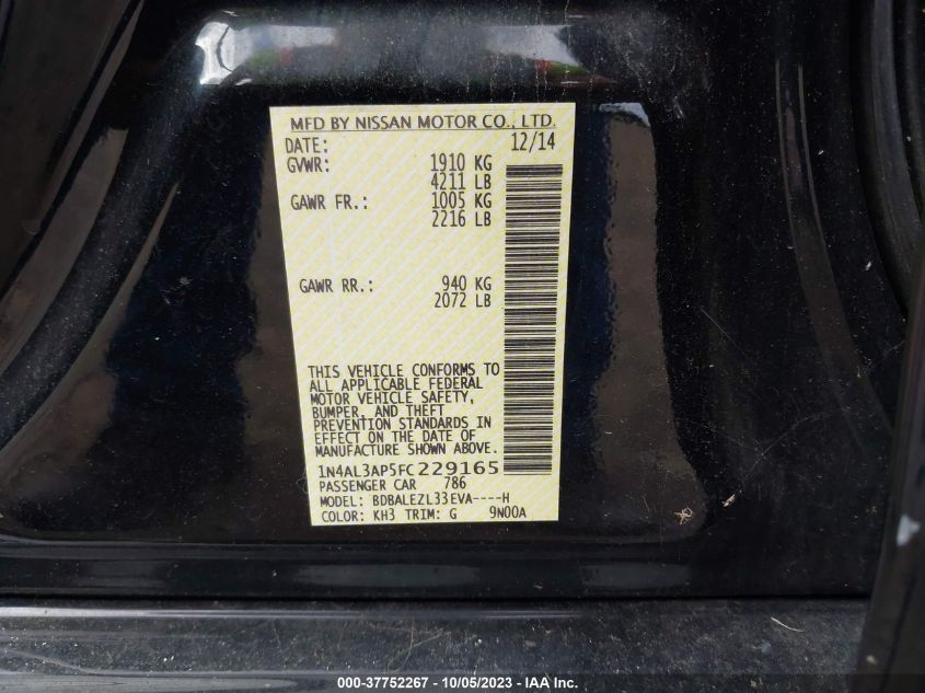 2015 NISSAN ALTIMA 2.5/S/SV/SL - 1N4AL3AP5FC229165