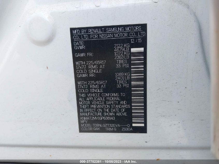2016 NISSAN ROGUE SV - KNMAT2MV1GP638143