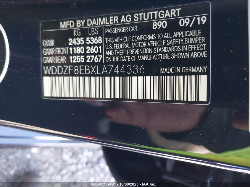 VIN WDDZF8EBXLA744336 2020 MERCEDES-BENZ E-CLASS E 350