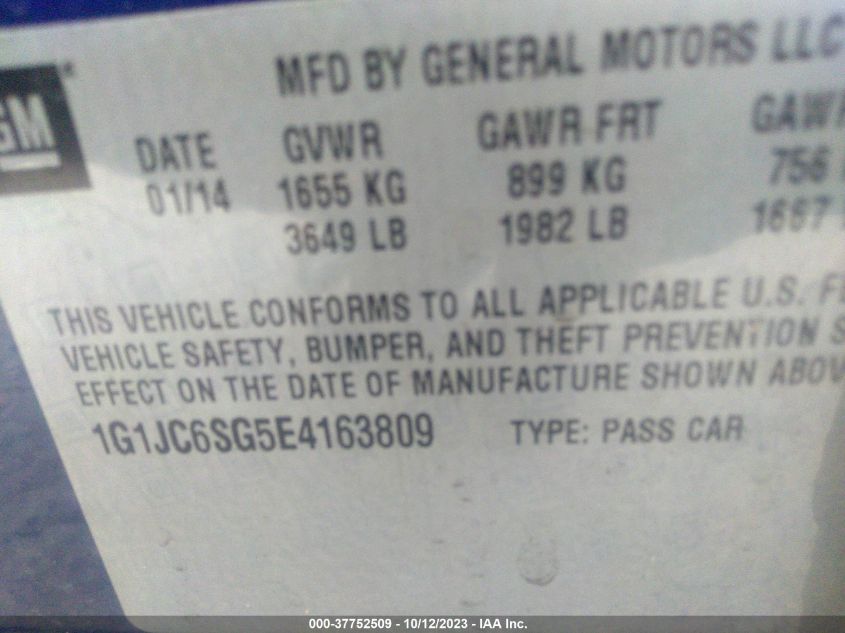 2014 CHEVROLET SONIC LT - 1G1JC6SG5E4163809