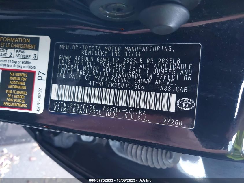 2014 TOYOTA CAMRY L/LE/XLE/SE/SE SPORT - 4T1BF1FK7EU361906