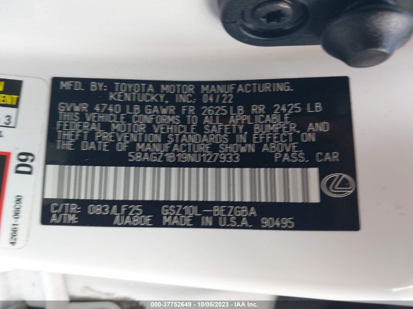 2022 LEXUS ES 350 BASE/350 LUXURY/350 U - 58AGZ1B19NU127933