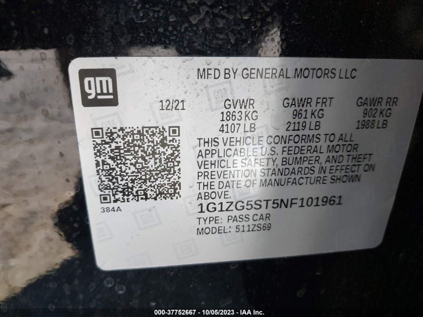 2022 CHEVROLET MALIBU RS - 1G1ZG5ST5NF101961