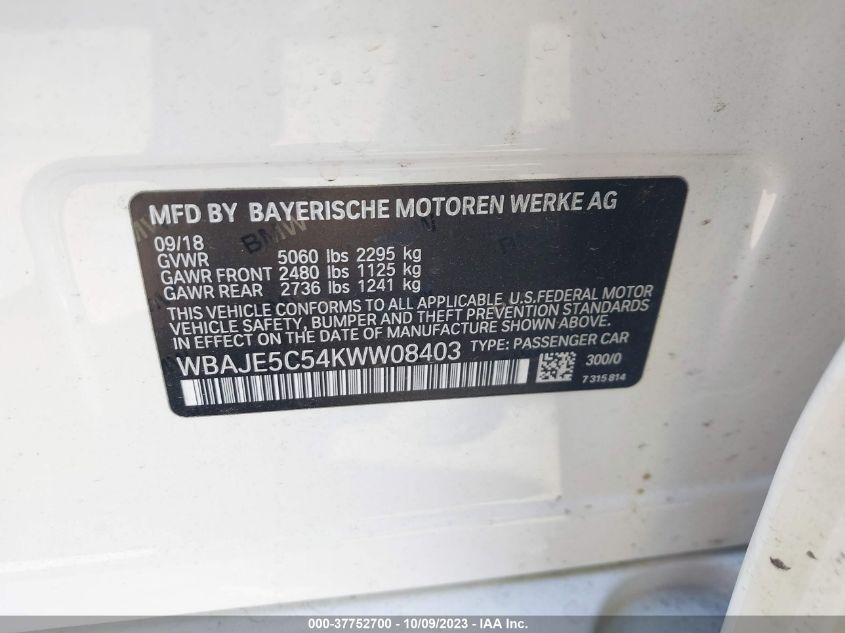 2019 BMW 540I WBAJE5C54KWW08403