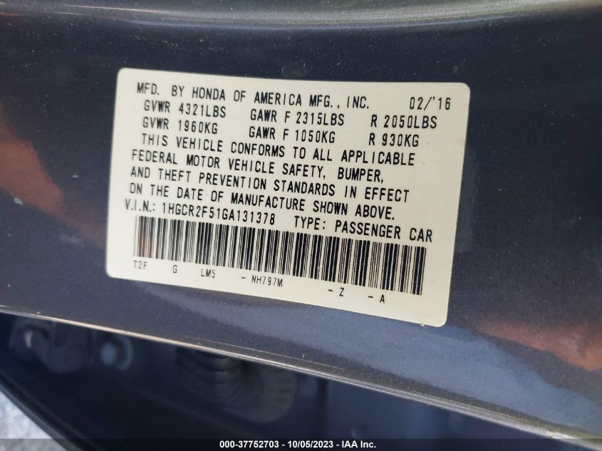 2016 HONDA ACCORD SEDAN SPORT - 1HGCR2F51GA131378