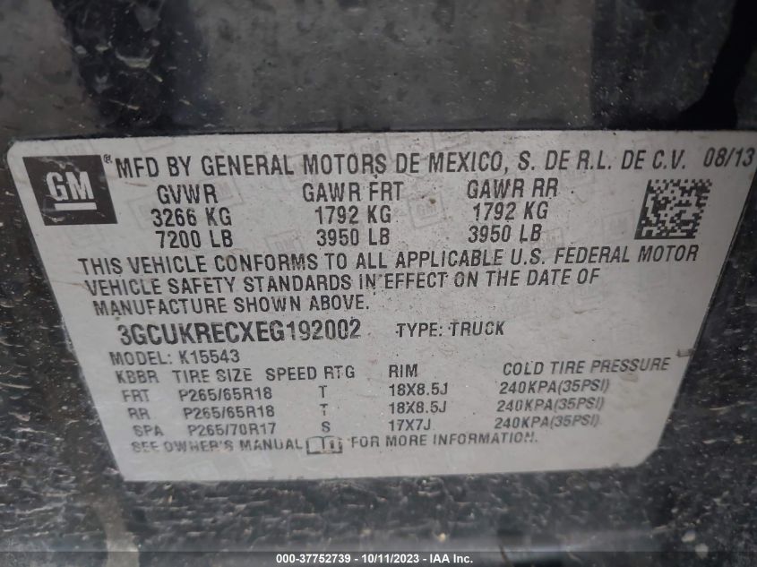 2014 CHEVROLET SILVERADO 1500 LT - 3GCUKRECXEG192002