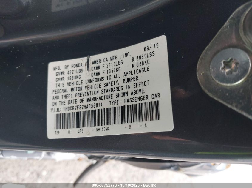 2017 HONDA ACCORD EX-L - 1HGCR2F82HA056914