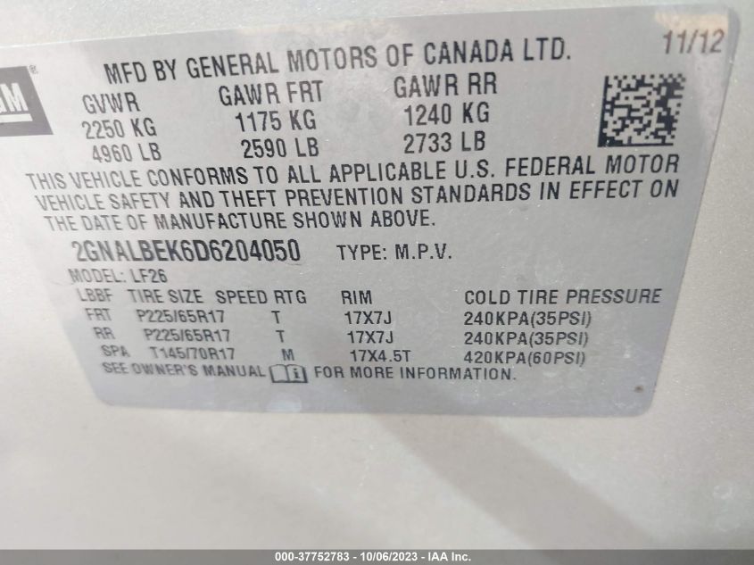 2013 CHEVROLET EQUINOX LS - 2GNALBEK6D6204050