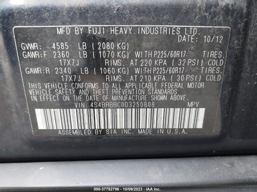 2013 SUBARU OUTBACK 2.5I PREMIUM - 4S4BRBBC0D3250808
