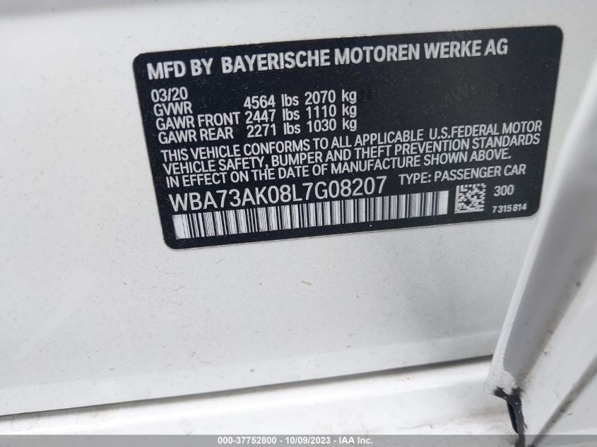 2020 BMW 2 SERIES 228I XDRIVE WBA73AK08L7G08207