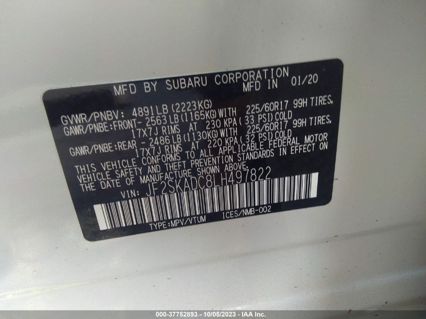 2020 SUBARU FORESTER - JF2SKADC8LH497822