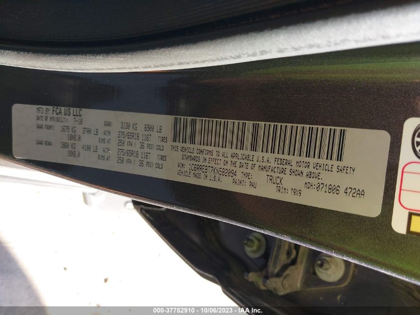 2019 RAM 1500 BIG HORN/LONE STAR - 1C6RREBT7KN582094