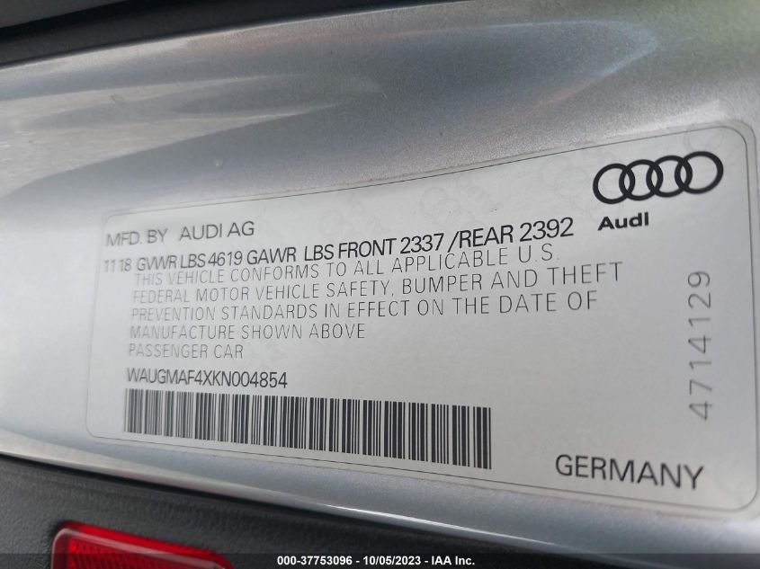 2019 AUDI A4 PREMIUM/TITANIUM PREMIUM - WAUGMAF4XKN004854