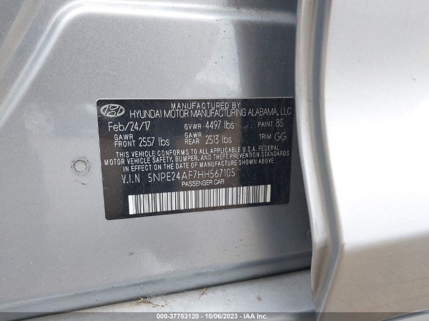 2017 HYUNDAI SONATA 2.4L - 5NPE24AF7HH567105