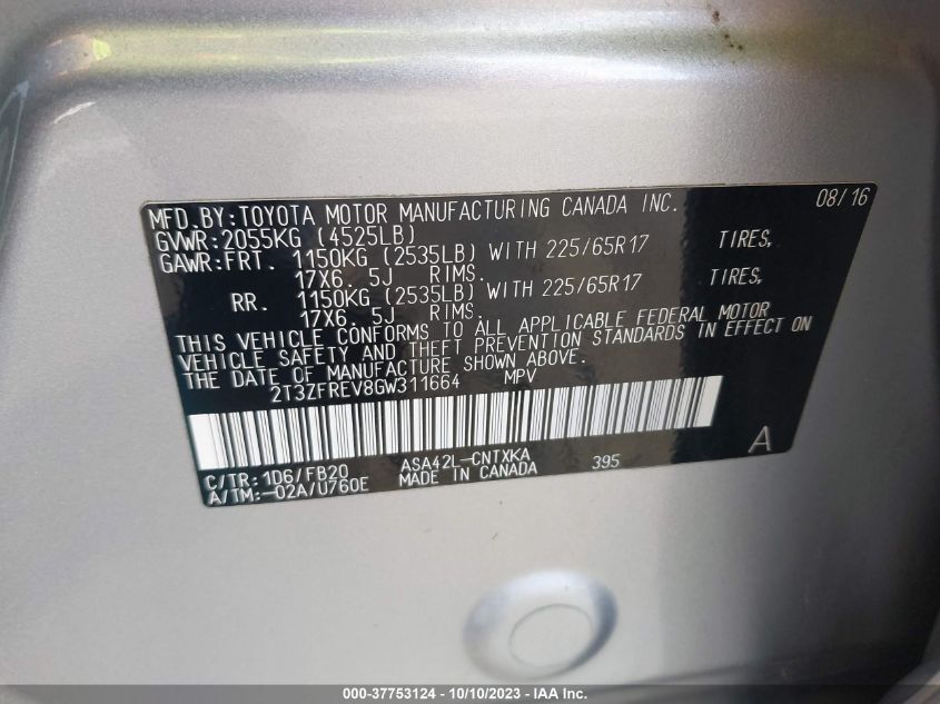 2016 TOYOTA RAV4 LE - 2T3ZFREV8GW311664