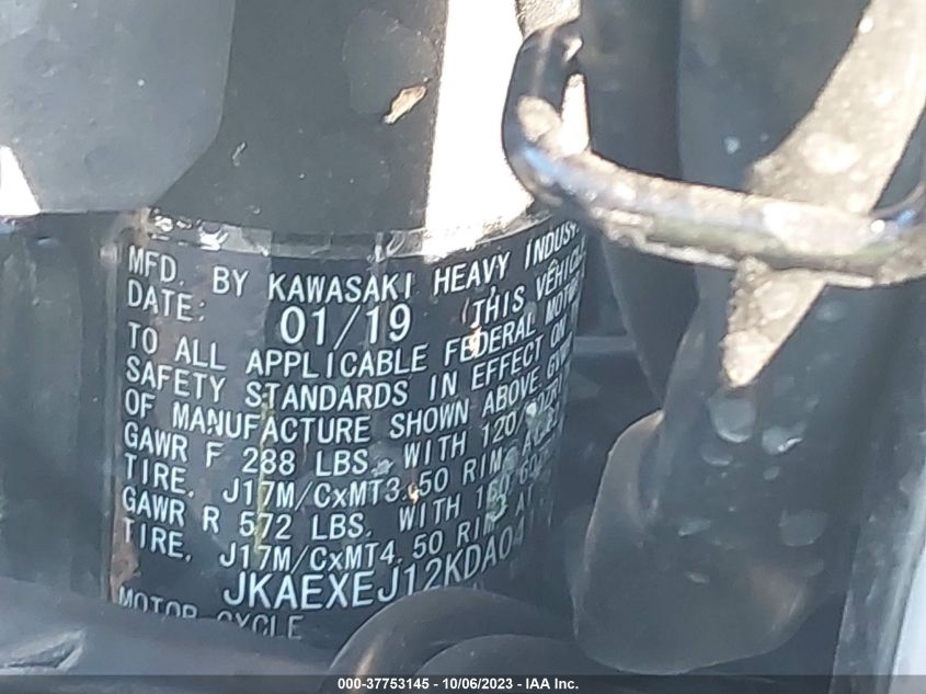 VIN JKAEXEJ12KDA04114 2019 KAWASAKI EX650 J