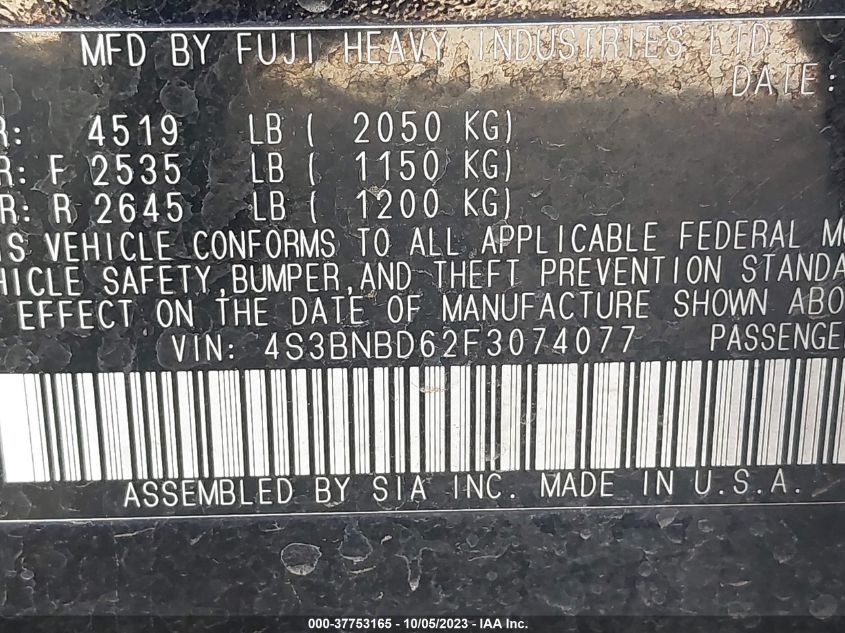 2015 SUBARU LEGACY 2.5I PREMIUM - 4S3BNBD62F3074077