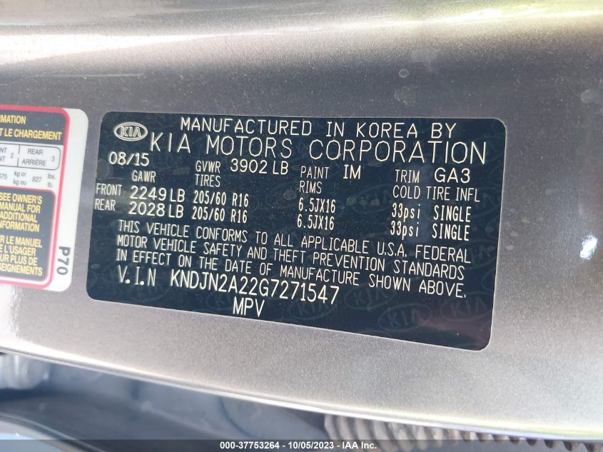 2016 KIA SOUL BASE - KNDJN2A22G7271547