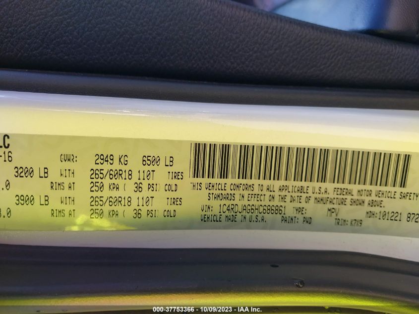 2017 DODGE DURANGO SXT - 1C4RDJAG6HC686861