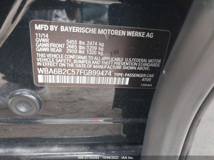 2015 BMW 6 SERIES 650I - WBA6B2C57FGB99474