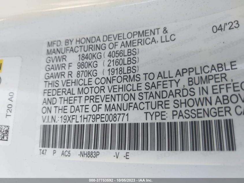 19XFL1H79PE008771 Honda Civic Hatchback EX-L 9